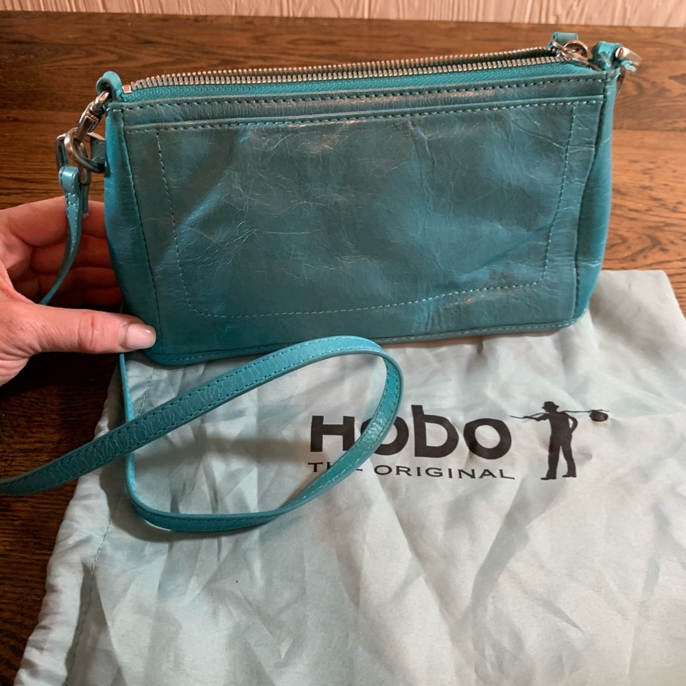 Hobo Leather Crossbody Turquoise Blue Bag w/Wallet